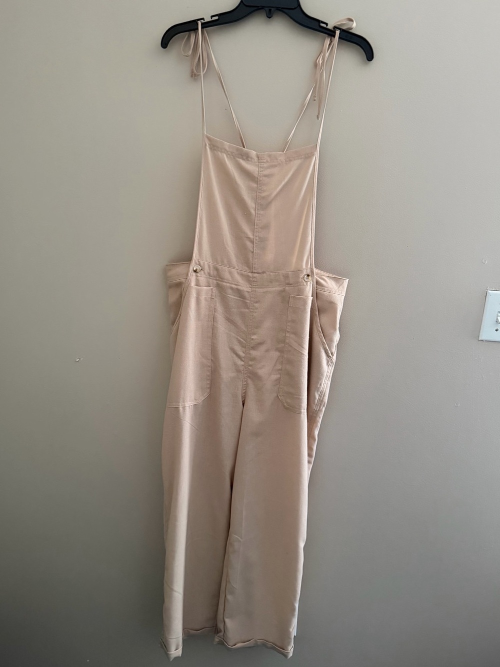 No Comment Beige Women's Tie-Shoulder Wide-Leg Jumpsuit Size Large